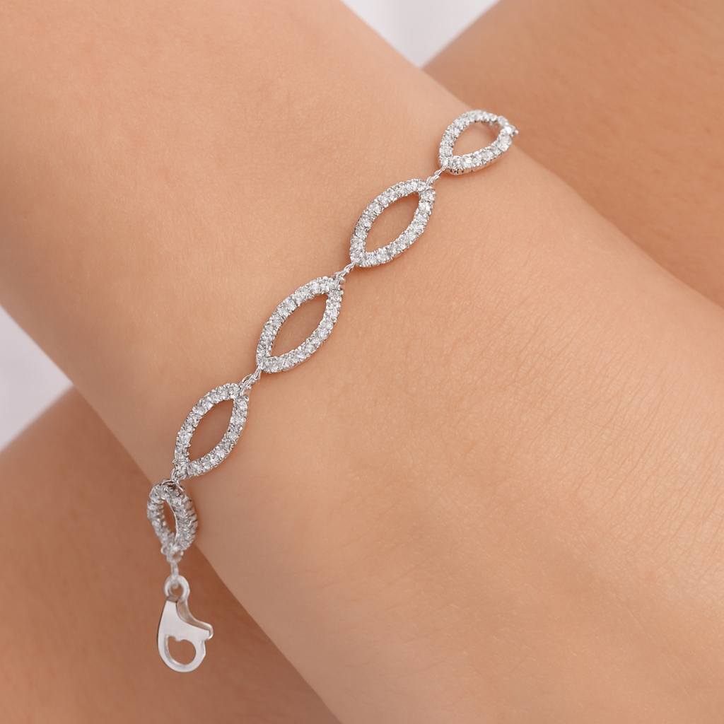 Elegant Marquise CZ Sterling Silver Bracelet